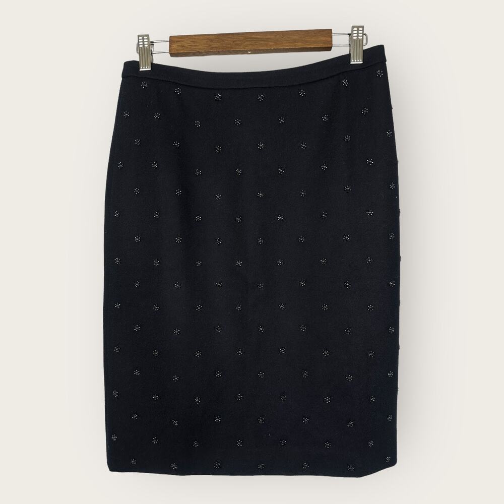 Garnet Hill Womens size 4 Small Wool Blend Beaded Pencil Skirt Navy Blue